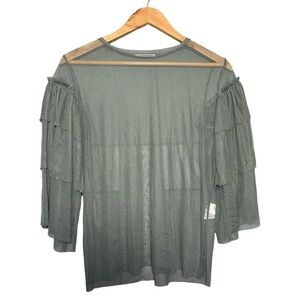 NWOT Zara Sage Green Sheer Tiered 3/4 Sleeve Top